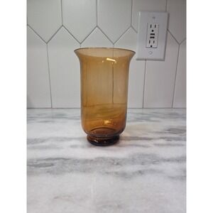 Elements Vase Votive Candle Holder, Hand Blown Glass, Footed Amber Vase, Vintage